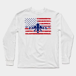 US Flag Airplane Patriotic American Pilot Long Sleeve T-Shirt